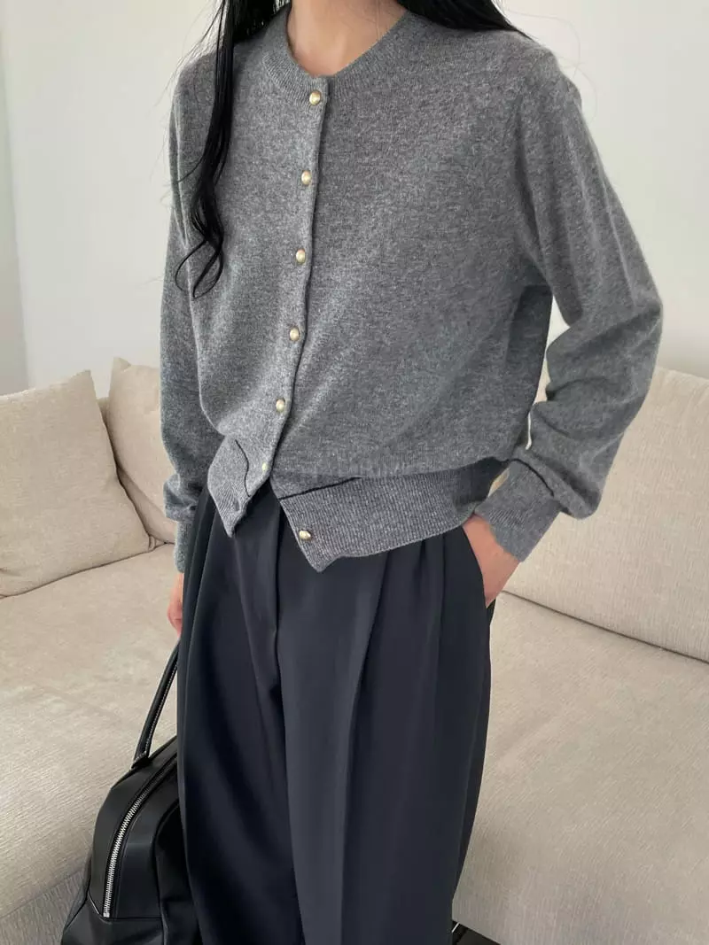 Very - Korean Women Fashion - #womensfashion - Line Round Knit Cardigan - 9
