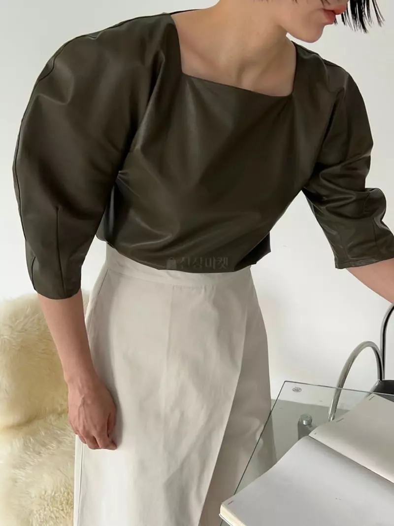 Vestire - Korean Women Fashion - #womensfashion - Balloon Leather Blouse