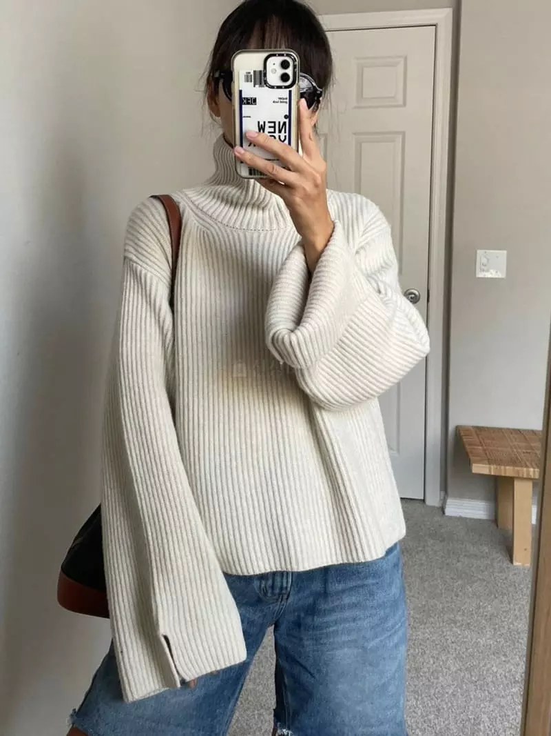 Via - Korean Women Fashion - #momslook - Slit Turtleneck Tee
