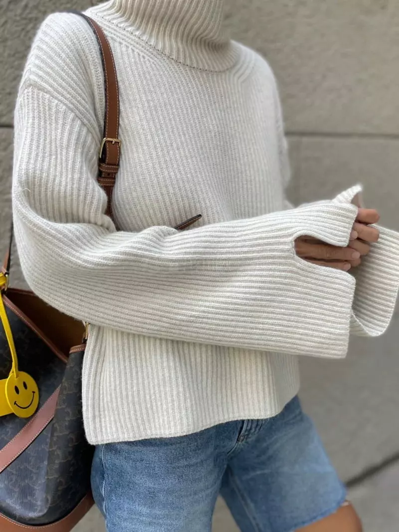 Via - Korean Women Fashion - #womensfashion - Slit Turtleneck Tee - 12