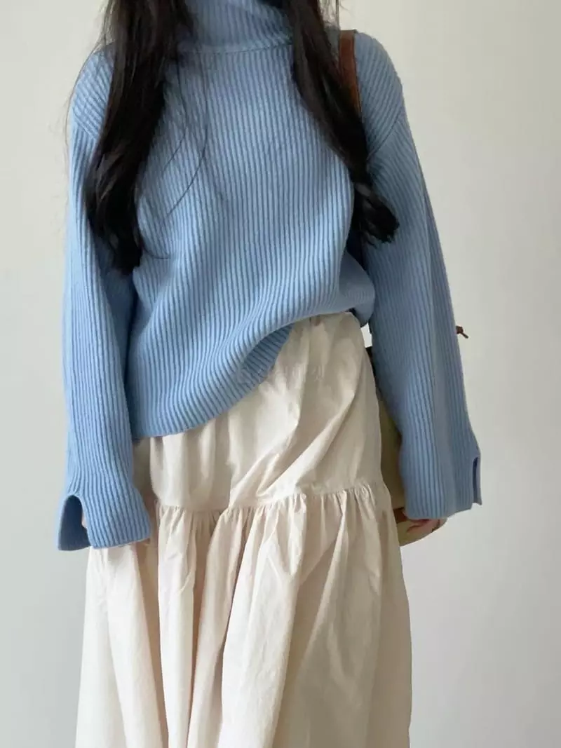 Via - Korean Women Fashion - #womensfashion - Slit Turtleneck Tee - 2