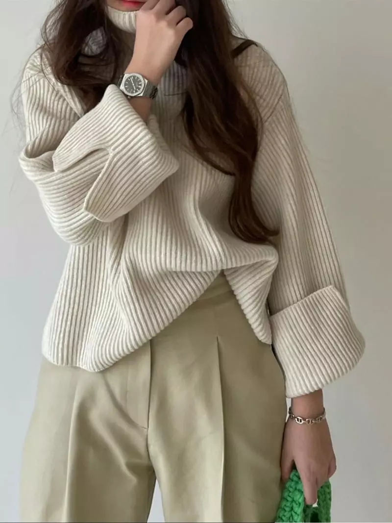Via - Korean Women Fashion - #momslook - Slit Turtleneck Tee - 4