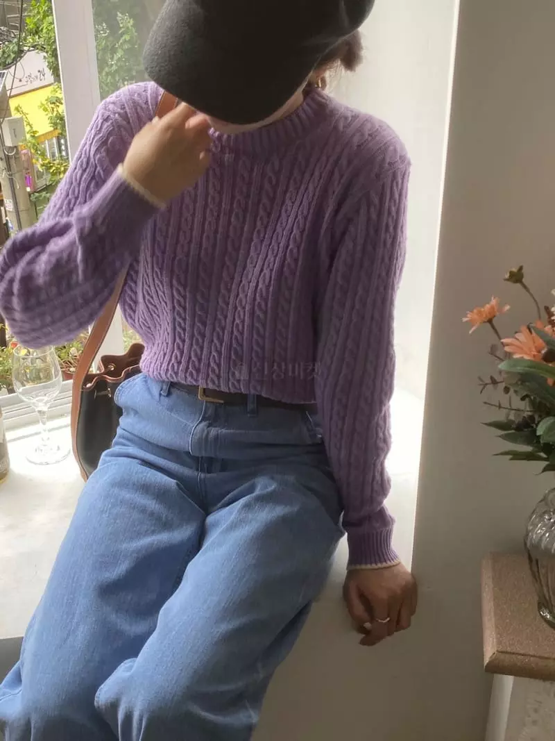Vineyard - Korean Women Fashion - #momslook - Color Cable Knit Tee