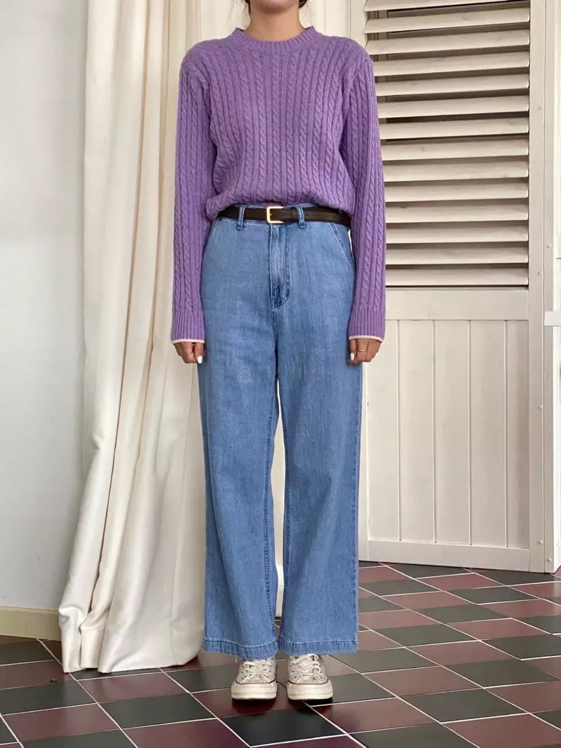 Vineyard - Korean Women Fashion - #momslook - Color Cable Knit Tee - 3