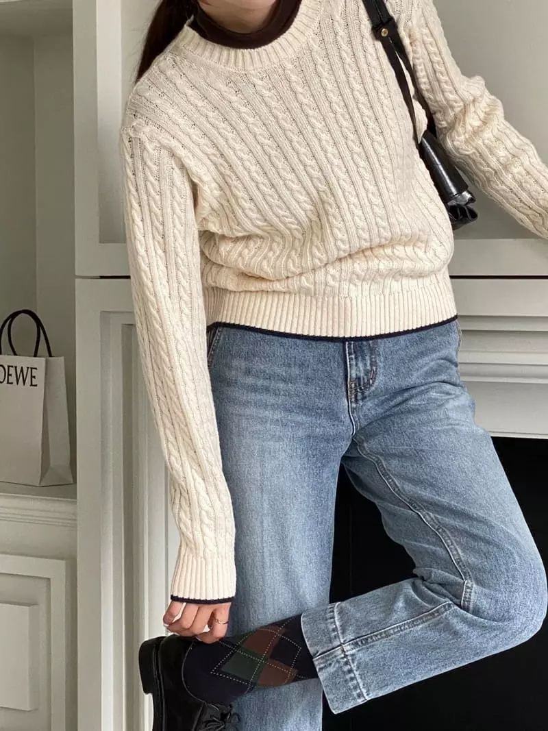 Vineyard - Korean Women Fashion - #momslook - Color Cable Knit Tee - 5