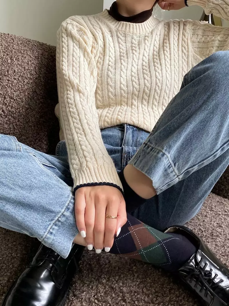 Vineyard - Korean Women Fashion - #momslook - Color Cable Knit Tee - 7