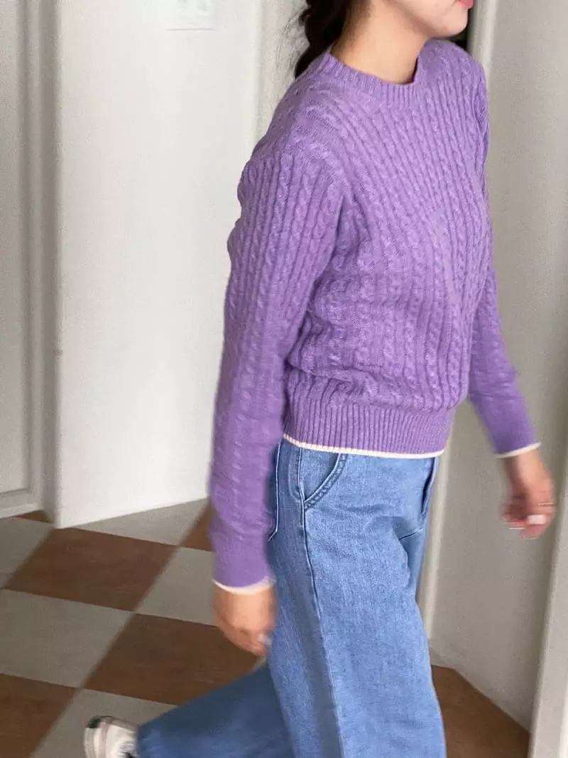 Vineyard - Korean Women Fashion - #womensfashion - Color Cable Knit Tee - 2