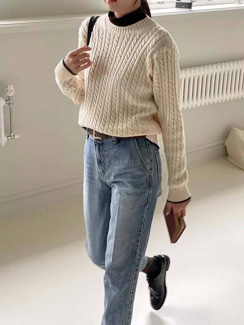 Vineyard - Korean Women Fashion - #momslook - Color Cable Knit Tee - 4