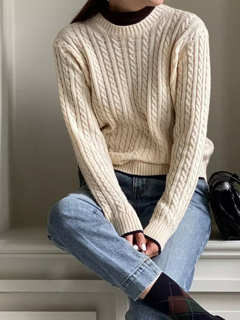 Vineyard - Korean Women Fashion - #womensfashion - Color Cable Knit Tee - 6