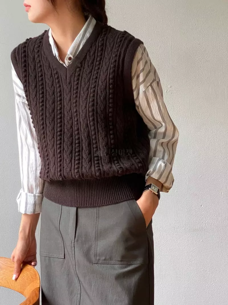 Vineyard - Korean Women Fashion - #womensfashion - Brick S Pain  V Knit Tee - 6