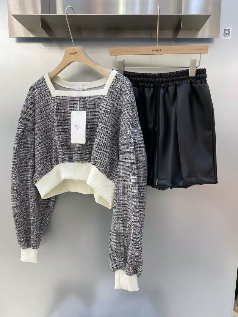 Want - Korean Women Fashion - #momslook - Square Twid Sweatshirt - 2