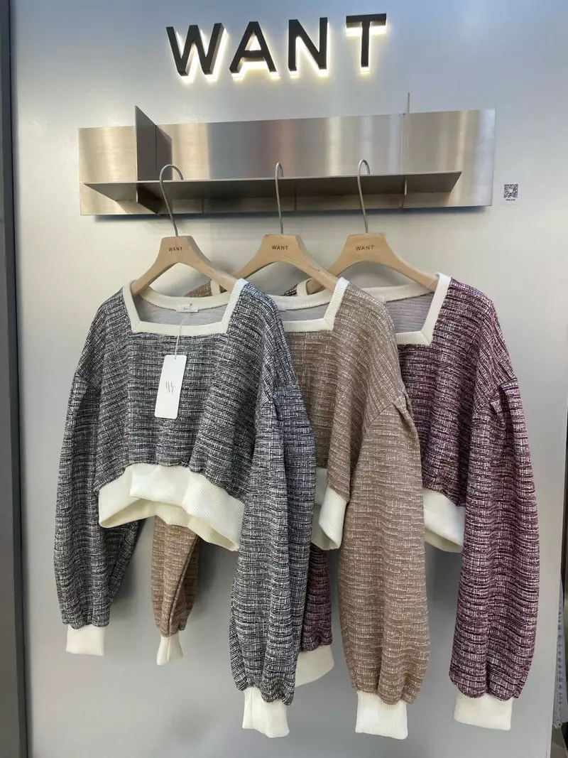Want - Korean Women Fashion - #womensfashion - Square Twid Sweatshirt - 4