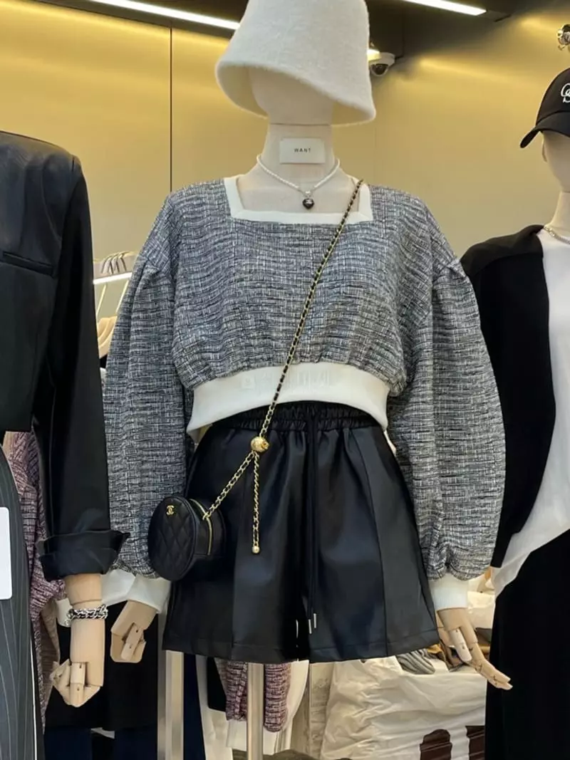 Want - Korean Women Fashion - #womensfashion - Square Twid Sweatshirt