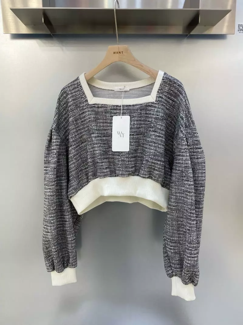 Want - Korean Women Fashion - #womensfashion - Square Twid Sweatshirt - 3