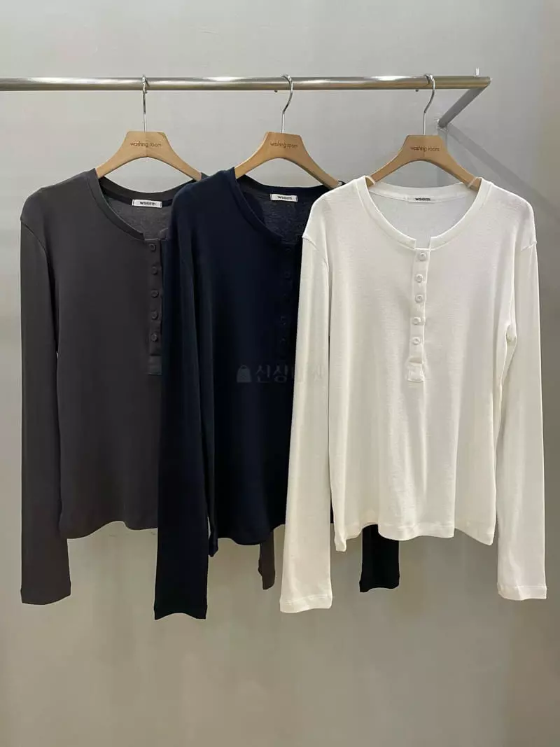 Washingroom - Korean Women Fashion - #momslook - Button Tee