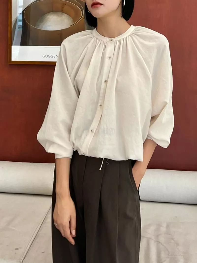 Waterbar - Korean Women Fashion - #momslook - Lowl Shirring Blouse