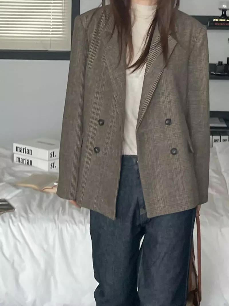 Well Row - Korean Women Fashion - #momslook - Check Double Jacket - 6