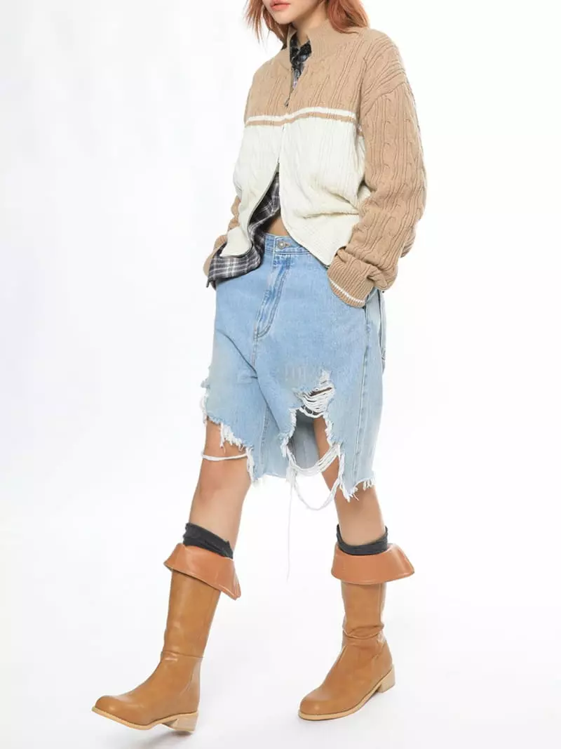 Well Row - Korean Women Fashion - #womensfashion - Color Cable Knit Zip-up - 4