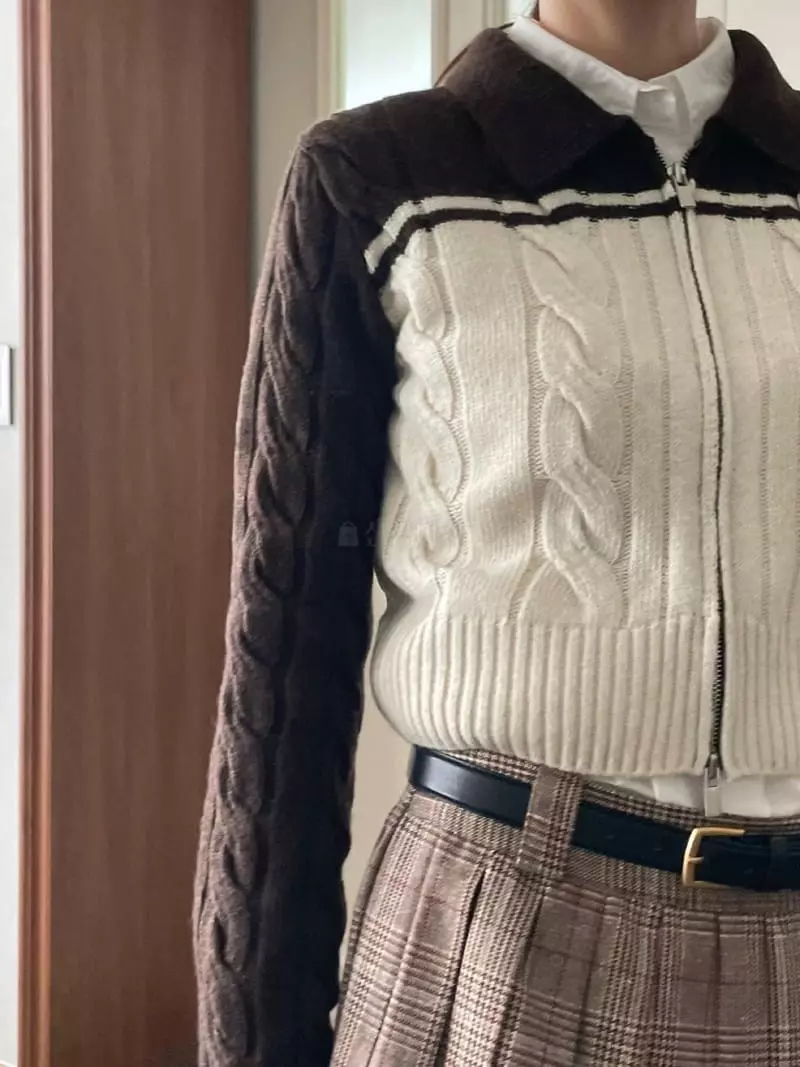 Well Row - Korean Women Fashion - #momslook - Mini Color Cable Zip-up - 7