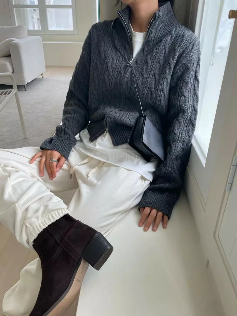 Well Row - Korean Women Fashion - #momslook - Mue Cable Zip-up Cardigan