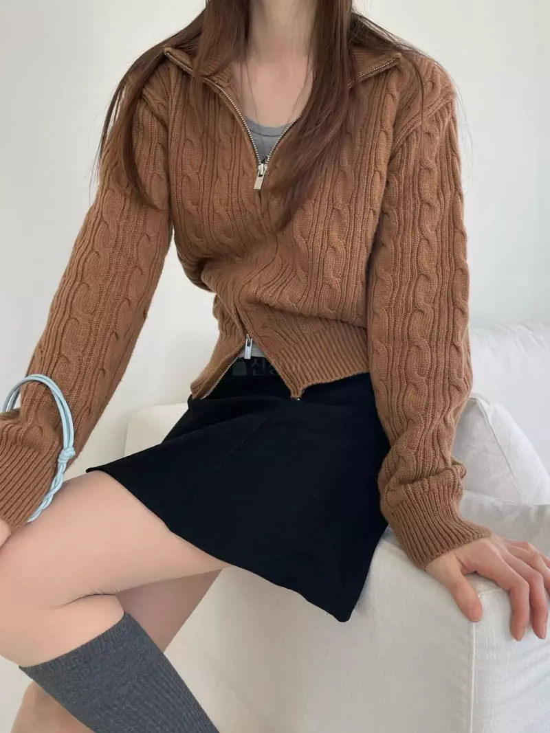 Well Row - Korean Women Fashion - #momslook - Mue Cable Zip-up Cardigan - 5