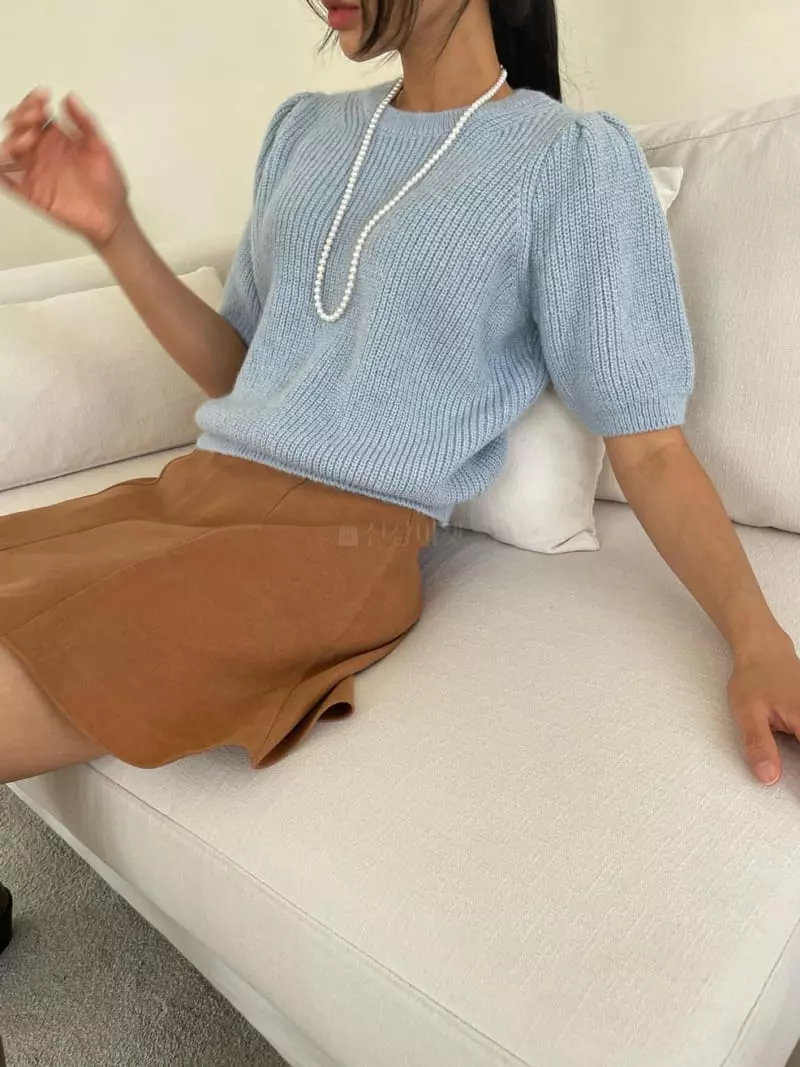Well Row - Korean Women Fashion - #pursuepretty - Puff Half Knit Tee