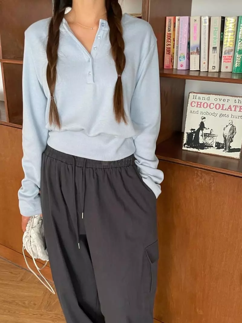 Well Row - Korean Women Fashion - #restrostyle - Rib Button Sweatshirt - 5