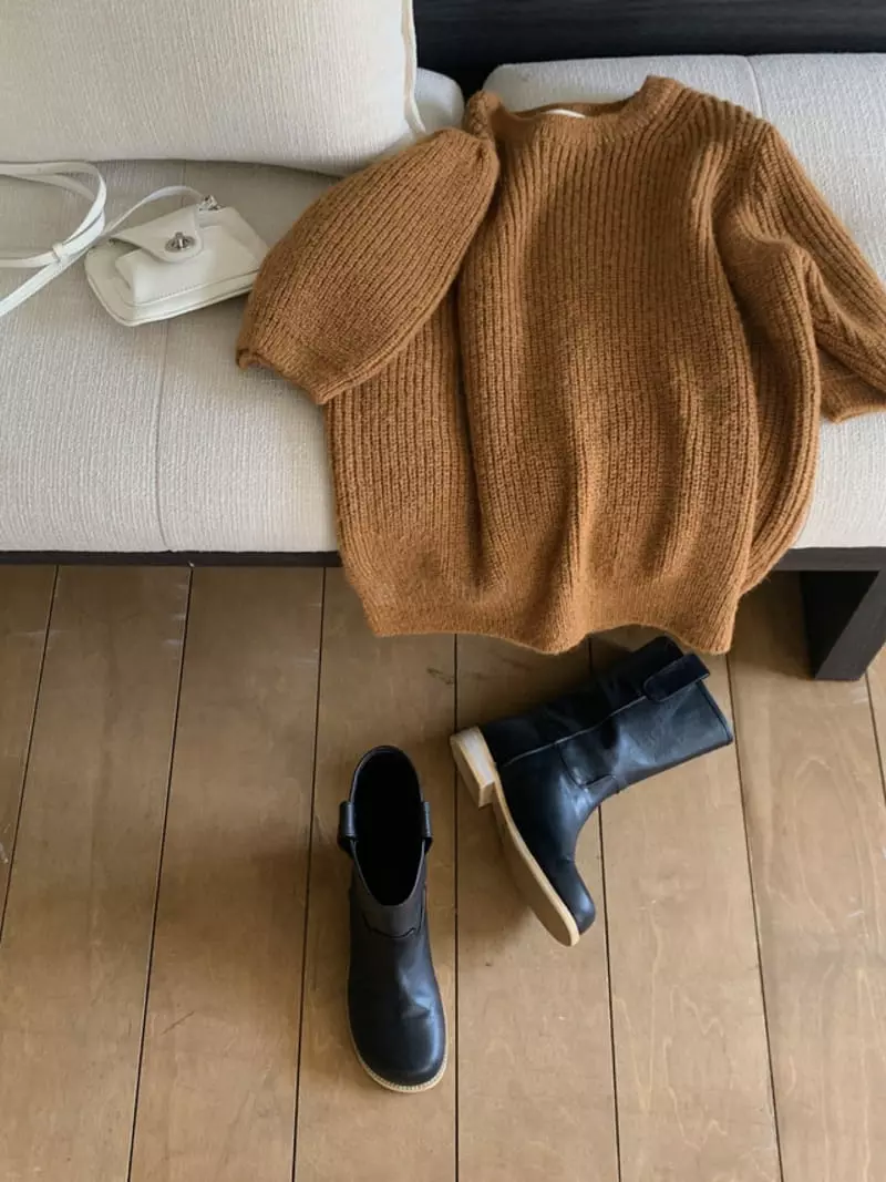 Well Row - Korean Women Fashion - #restrostyle - Puff Half Knit Tee - 2
