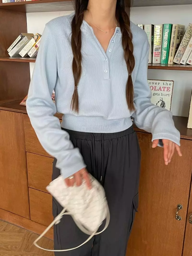 Well Row - Korean Women Fashion - #romanticstyle - Rib Button Sweatshirt - 6