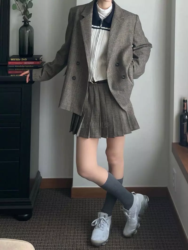 Well Row - Korean Women Fashion - #thelittlethings - Check Double Jacket