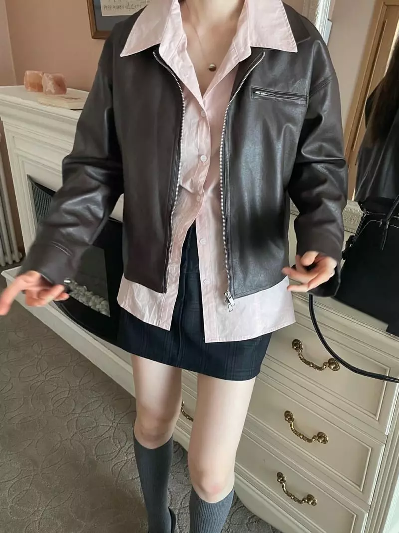 Well Row - Korean Women Fashion - #vintageinspired - Leather Two Way Jacket - 6