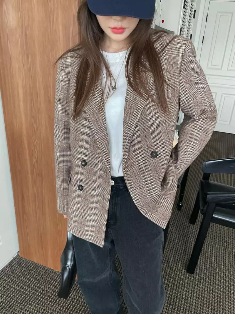 Well Row - Korean Women Fashion - #womensfashion - Check Double Jacket - 9