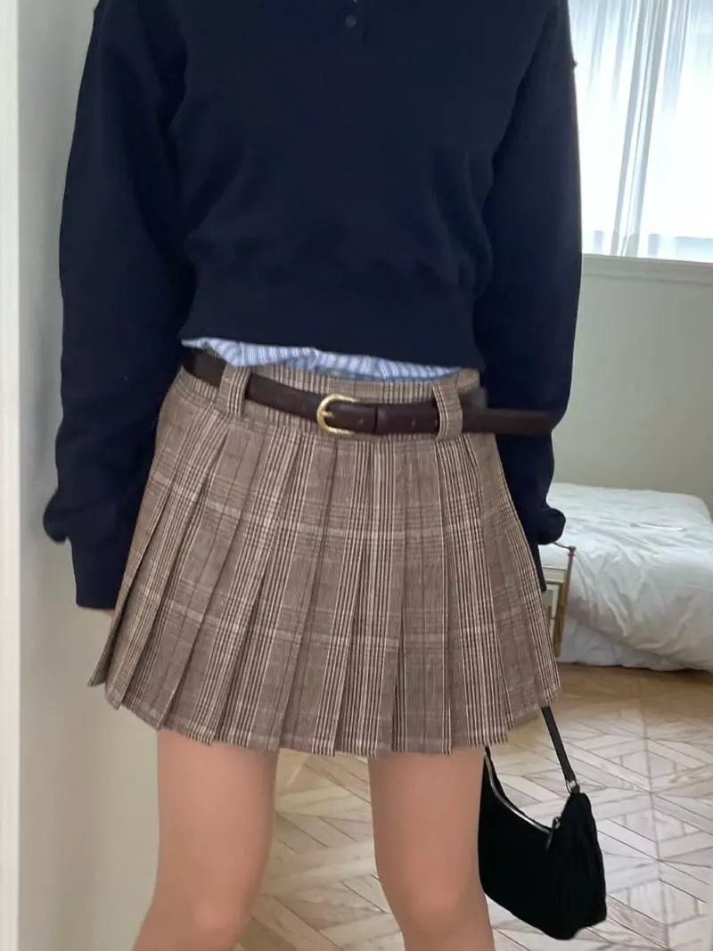 Well Row - Korean Women Fashion - #womensfashion - Check Double Pleats Skirt - 6