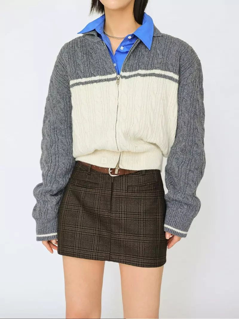Well Row - Korean Women Fashion - #womensfashion - Color Cable Knit Zip-up - 3