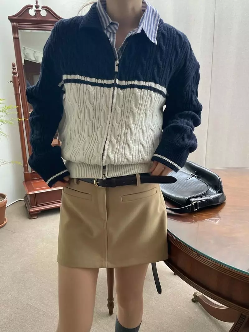 Well Row - Korean Women Fashion - #womensfashion - Color Cable Knit Zip-up - 7
