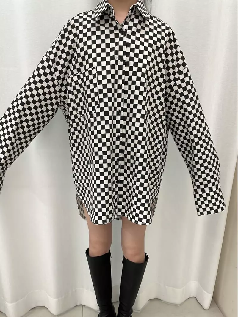 Zipper - Korean Women Fashion - #momslook - Overfit Checker Board sHirt