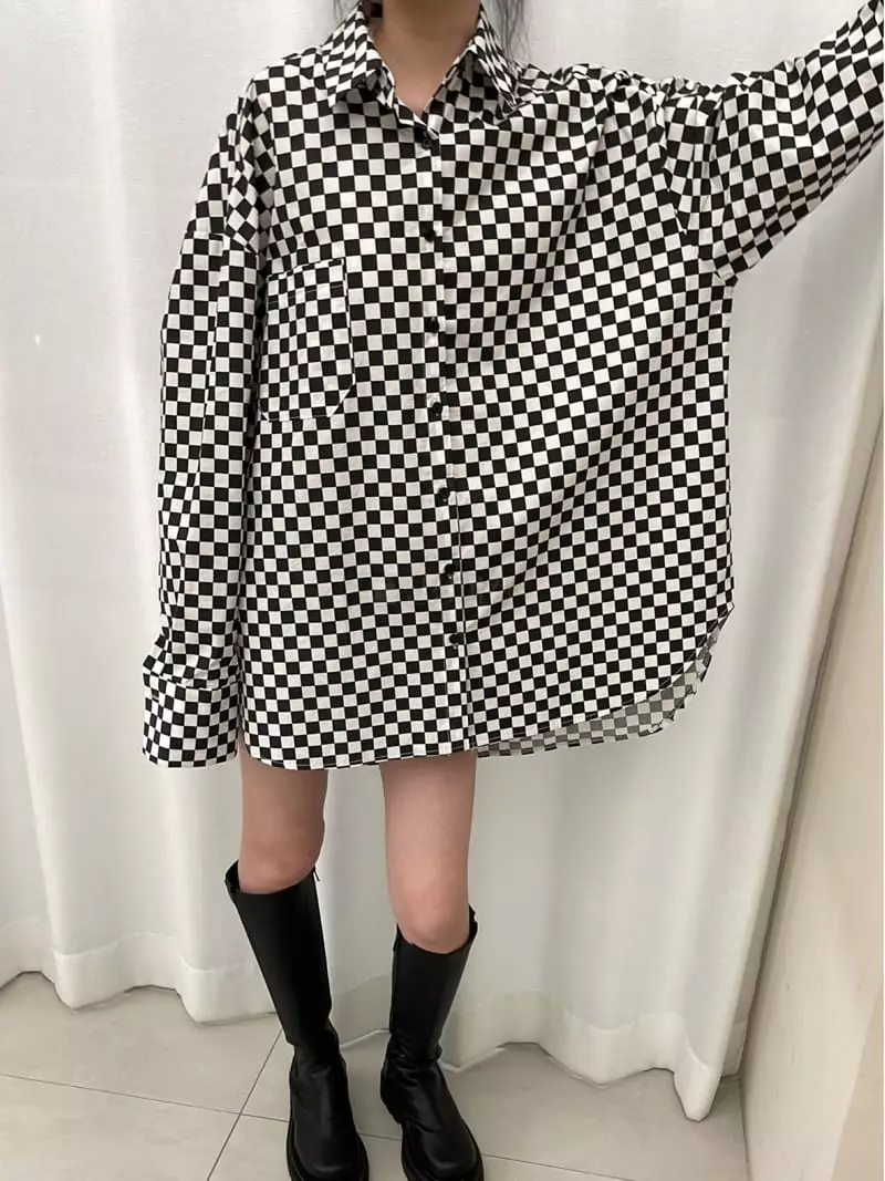 Zipper - Korean Women Fashion - #momslook - Overfit Checker Board sHirt - 3