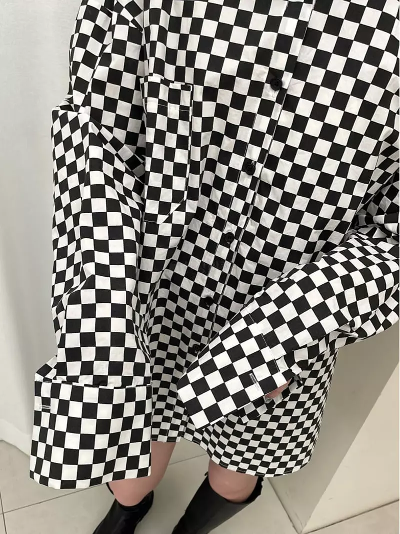 Zipper - Korean Women Fashion - #momslook - Overfit Checker Board sHirt - 5