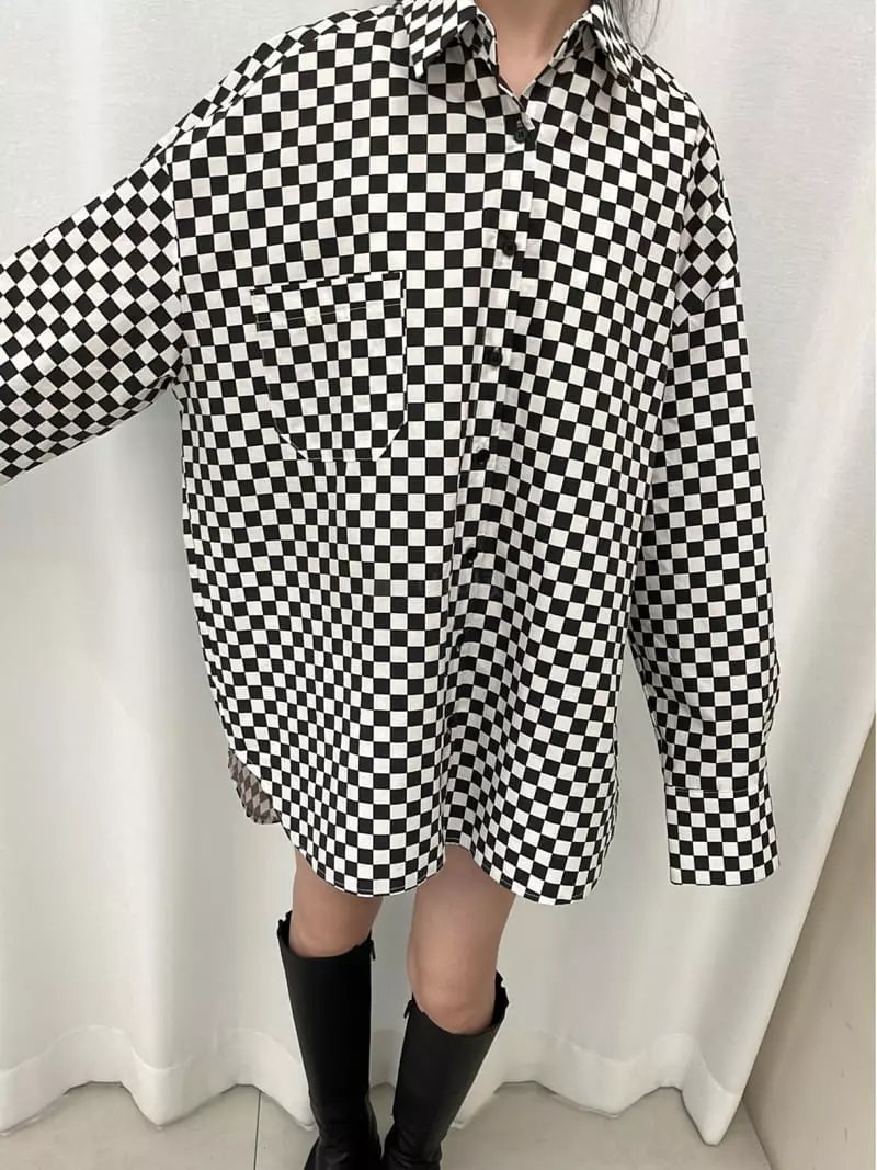 Zipper - Korean Women Fashion - #womensfashion - Overfit Checker Board sHirt - 2