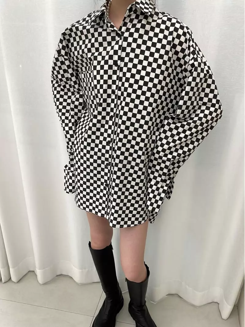 Zipper - Korean Women Fashion - #momslook - Overfit Checker Board sHirt - 4