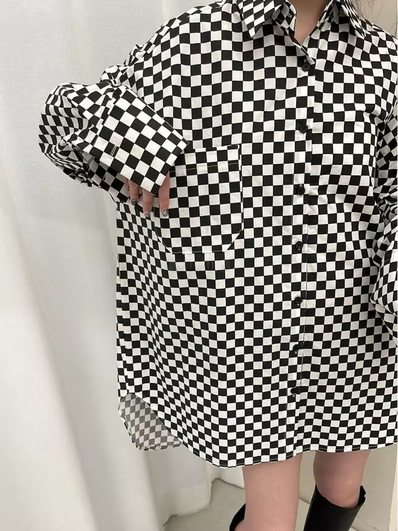 Zipper - Korean Women Fashion - #womensfashion - Overfit Checker Board sHirt - 6