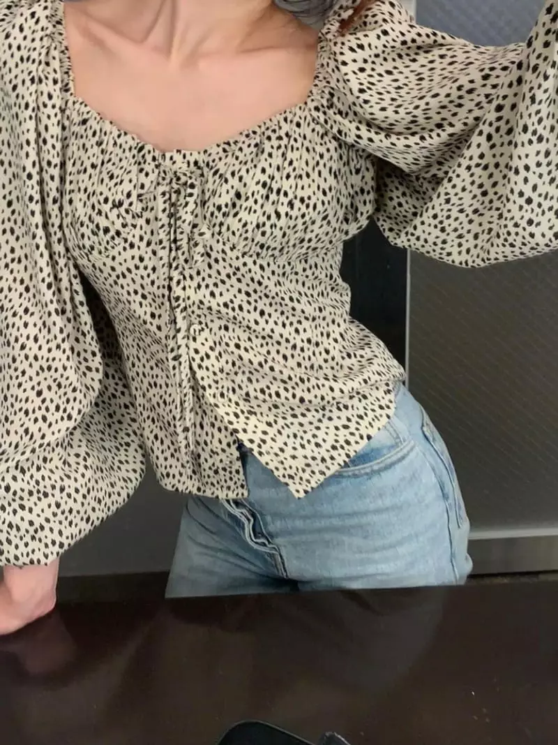 140 Avenue - Korean Women Fashion - #womensfashion - Leopard Shirring Blouse - 7