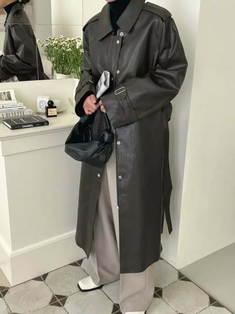 3.Another - Korean Women Fashion - #momslook - Leather Trench Coat
