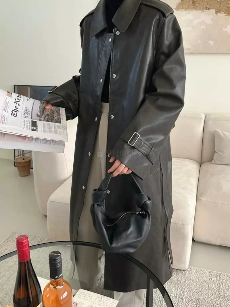 3.Another - Korean Women Fashion - #momslook - Leather Trench Coat - 3
