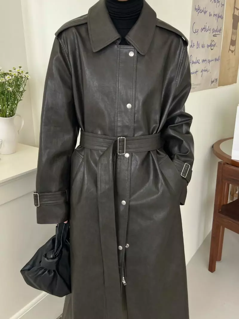 3.Another - Korean Women Fashion - #womensfashion - Leather Trench Coat - 10