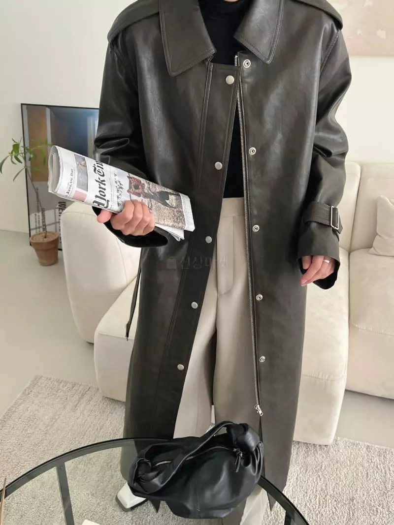 3.Another - Korean Women Fashion - #momslook - Leather Trench Coat - 4