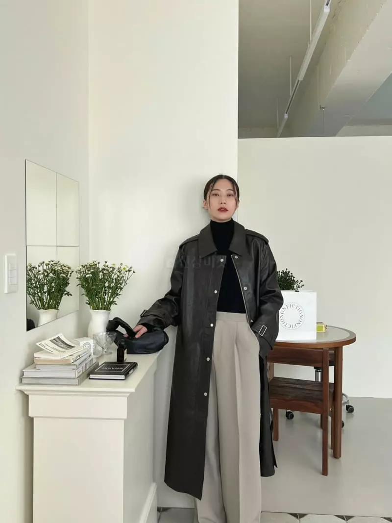 3.Another - Korean Women Fashion - #womensfashion - Leather Trench Coat - 6