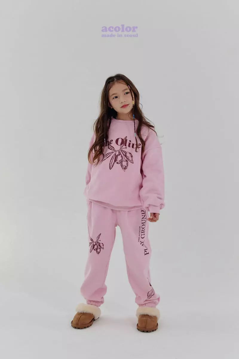 Acolor - Korean Children Fashion - #designkidswear - Olive Sweats Set-up - 3