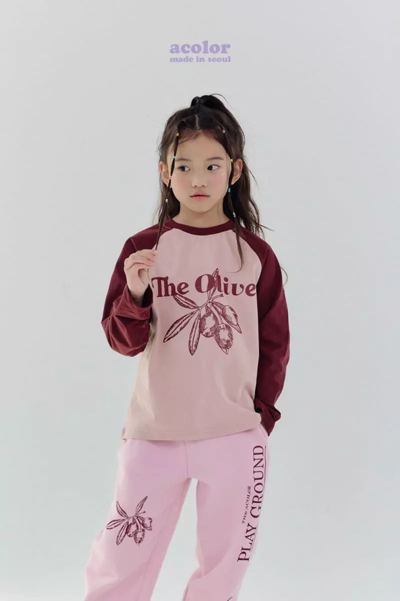 Acolor - Korean Children Fashion - #kidsshorts - Olive Raglan Tee - 2
