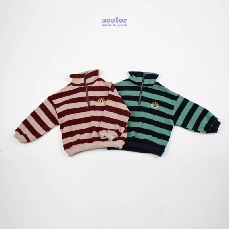 Acolor - Korean Children Fashion - #kidsshorts - Stripes Knit Half Zip-up